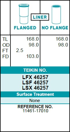 Гильзы двигателя TEIKIN LSF46257 1HZ,1HD,1HDT,1HDFT комплект не хонингованная,бурт 93-98-168-103-2.5