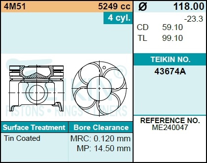 Поршень двигателя TEIKIN 43674A STD (4шт/упак) 4M51 STD ALFIN 	