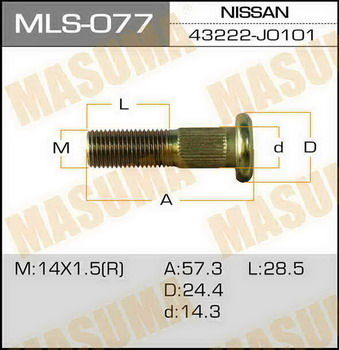 Шпилька колеса MASUMA MLS077 43222T0101