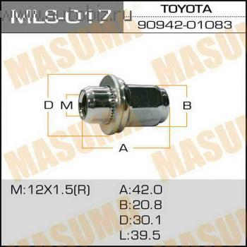 Гайка колеса MASUMA MLS-017 M12X1.5 H21 с шайбой