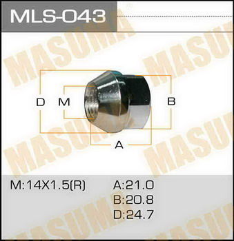 Гайка колеса MASUMA MLS-043 M14X1.5 H21 конус открытая