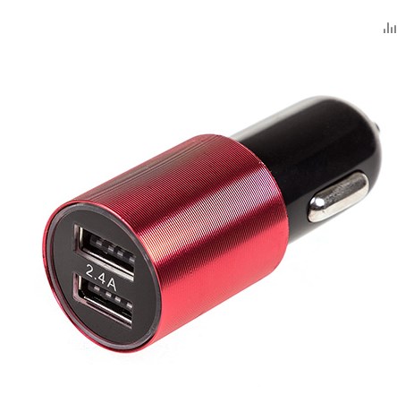 Прикуриватель. зарядка в USB S02-red 2*2.4A черный/красный
