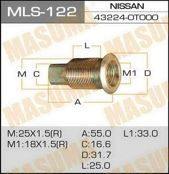 Шпилька колеса MASUMA MLS122 43224-0T000 ФУТОРКА M25X1.5R вн. M18X1.5R