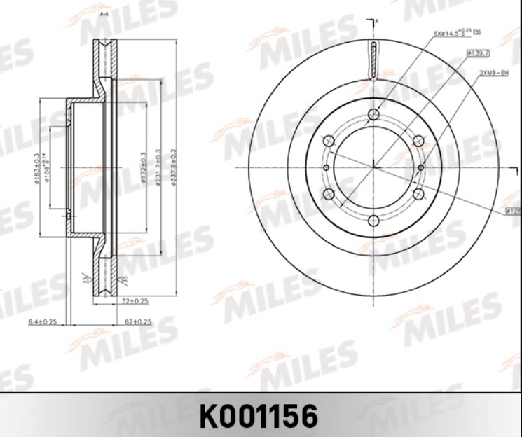 Тормозной диск MILES K001156 PRADO J150 (09-) 43512-60191