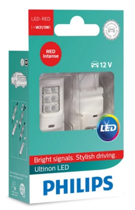 Лампочка-светодиод PHILIPS 11066ULRX2 W21/5 LED ULR 12V X2 2 шт (красный)